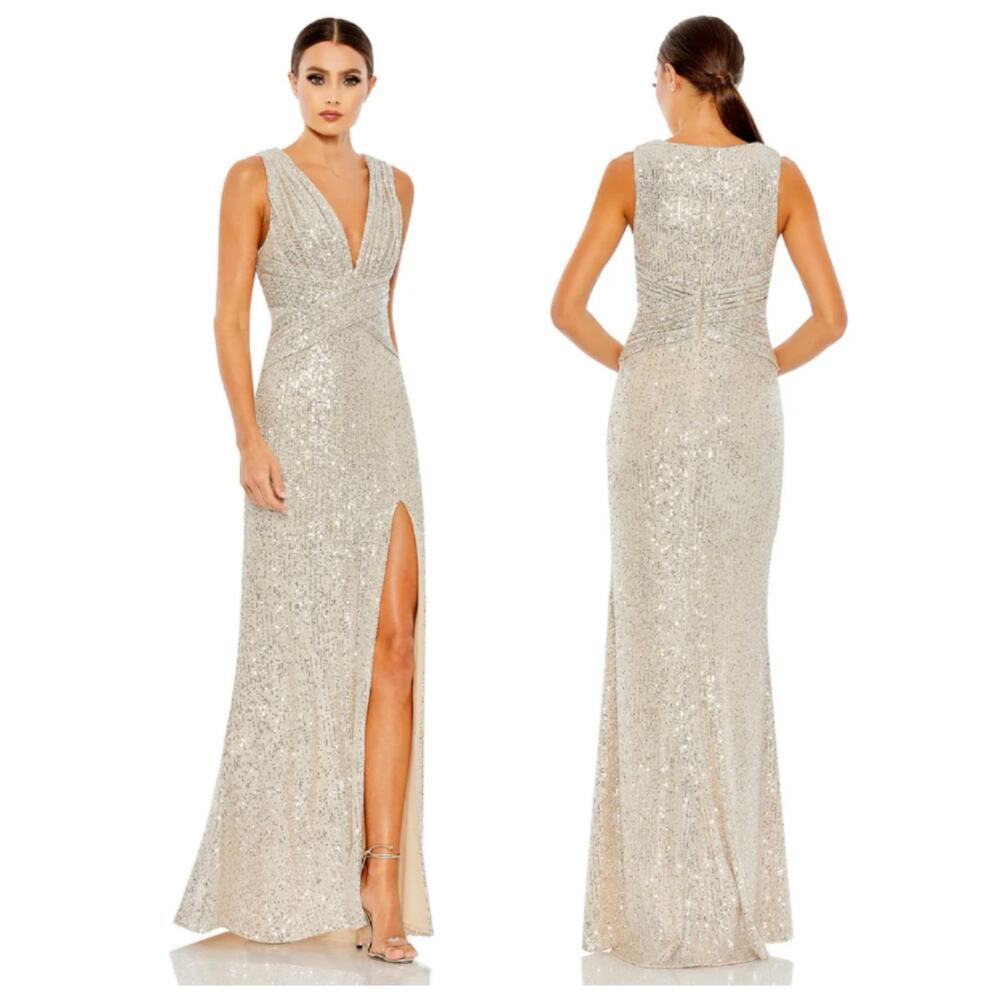 IEENA for Mac Duggal 26598 Sequin Wrap Waist Formal Gown Size 12 NWT Nude